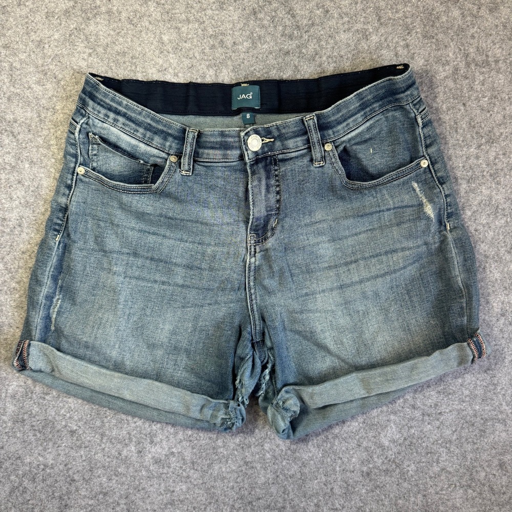 JAG Women Denim Shorts 8 Blue Cuffed Comfort Elastic Waistband